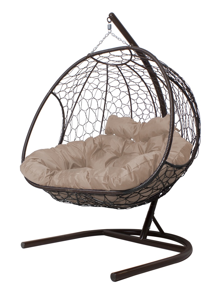 Кресло - кокон подвесное «Добрыня», 133×112×193 см, с искусственным ротангом, коричневое, с бежевой подушкой - Фото 1