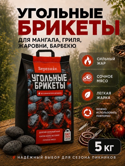 Угольные брикеты для гриля «Березняк», 5 кг