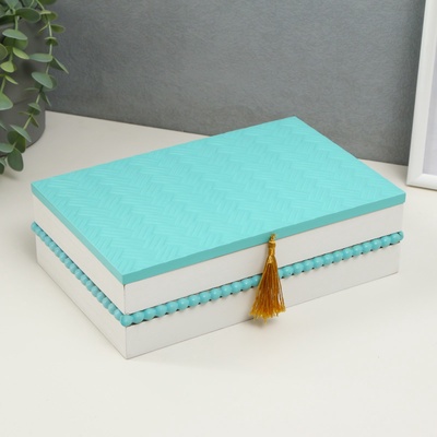 УЦЕНКА Шкатулка дерево с делениями «Плетение» голубой 22.8×15.5×6.8 см