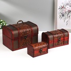 УЦЕНКА Шкатулка сундук дерево набор 3 шт. узор «Лютики» МИКС 22×15×15 см - Фото 1