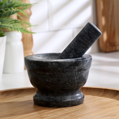 УЦЕНКА Ступка, большая, 130 мл, 10 см, чёрный мрамор