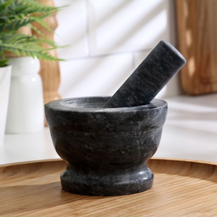 УЦЕНКА Ступка, большая, 130 мл, 10 см, чёрный мрамор - Фото 1