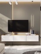 Тумба подвесная под ТВ «Байкал», 1898×296×300 мм, цвет дуб золотой/белый  (артикул 10999133)  большой выбор товаров оптом и в розницу по низким ценам с доставкой