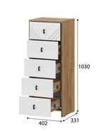 Комод для хранения «Байкал», 5 ящиков, 402×331×1030 мм, цвет дуб золотой/белый - Фото 2
