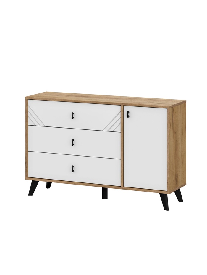 Комод для хранения «Байкал», 3 ящика, 1 дверь, 1140×331×732 мм, цвет дуб золотой/белый