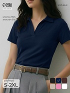 Футболка - поло женская MINAKU, размер 42-44 (S), интерлок, синяя  (артикул 10936672)  большой выбор товаров оптом и в розницу по низким ценам с доставкой