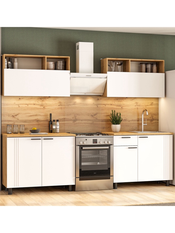 Кухонный гарнитур прямой «Монако», 2000 мм, цвет белый/дуб золотой/дуб вотан