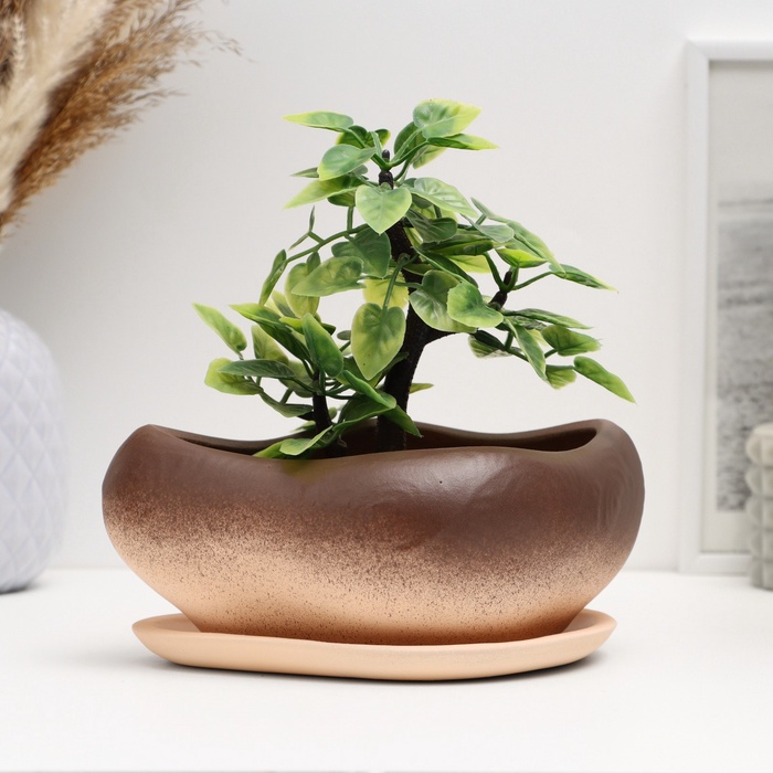 УЦЕНКА Горшок «Бонсай малый» для кактусов и суккулентов, коричневый, 17×14×8 см - Фото 1