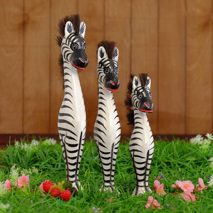 УЦЕНКА Сувенир дерево «Семейство зебр» (набор 3 штуки: высота 40,35,30 см) - Фото 1