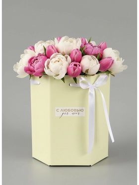 Коробка - переноска подарочная для цветов «С любовью», 17×14.8×19.5 см, шестигранник  (артикул 10975486)  большой выбор товаров оптом и в розницу по низким ценам с доставкой