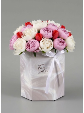 Коробка - переноска подарочная для цветов «Для тебя», 17×14.8×19.5 см, шестигранник  (артикул 10975487)  большой выбор товаров оптом и в розницу по низким ценам с доставкой