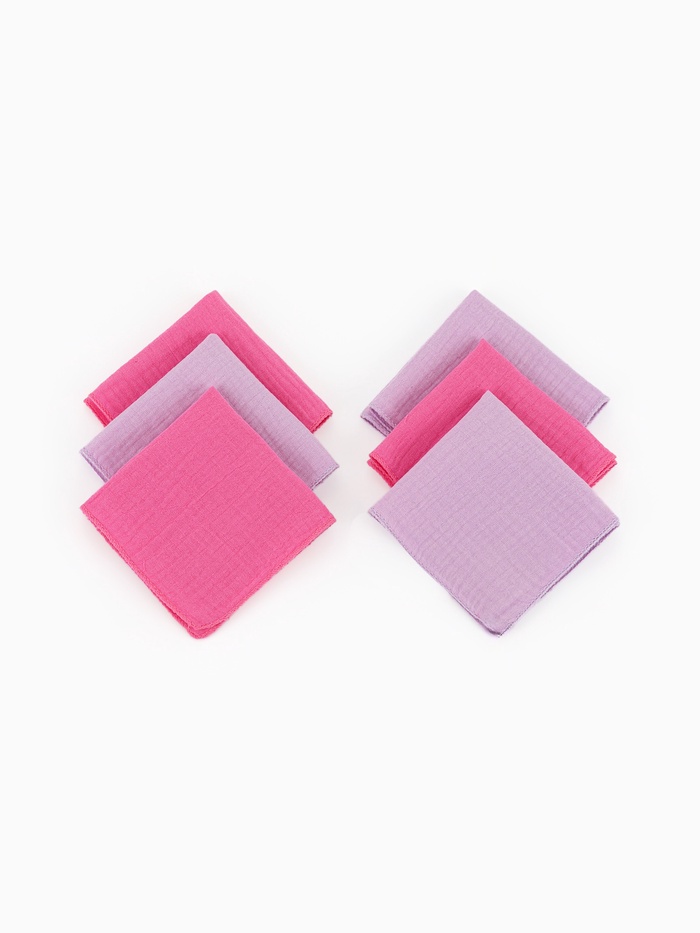 Набор платочков Крошка Я Лиловый персик 20*20 см - 6 шт, муслин, 100 % хлопок - Фото 1