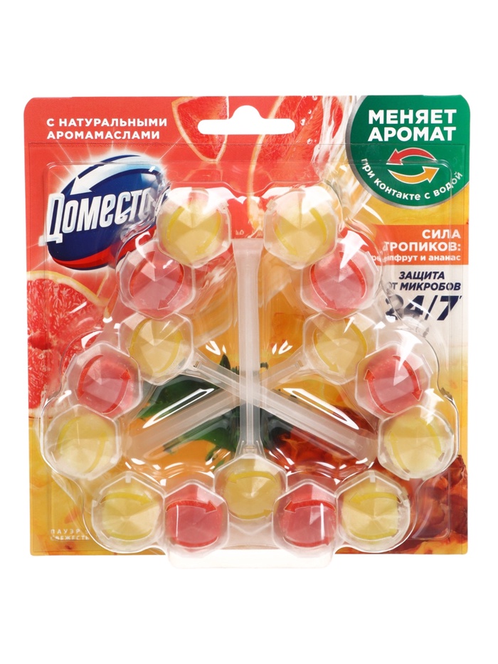 Туалетные блоки для очищения унитаза «Доместос» сила тропиков, грейпфрут и ананас, 3 шт. по 50 г - Фото 1