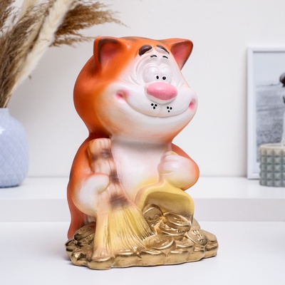 УЦЕНКА Копилка «Кот с метлой» рыжий, 22×22×28 см