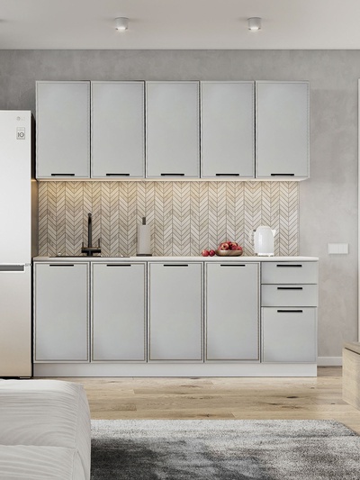 Кухонный гарнитур «Забава», 2000 мм, цвет грей софт/белый