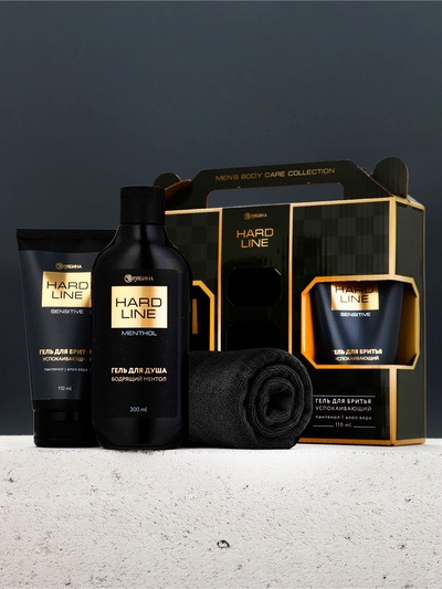 Подарочный набор косметики: гель для душа 300 мл, гель для бритья 110 мл, полотенце, HARD LINE