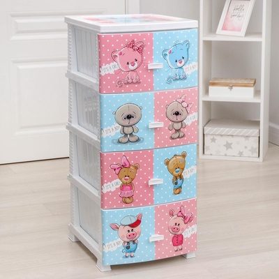 УЦЕНКА Комод 3-х секционный «Друзья», 38.5×47×95 см, с принтом, белый