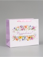 Пакет подарочный «Поздравляем. Цветы», 27×23×11.5 см  (артикул 10934974)  большой выбор товаров оптом и в розницу по низким ценам с доставкой