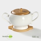 УЦЕНКА Сахарница BellaTenero, 500 мл, 18.5×12×10.5 см, на бамбуковой подставке, фарфор, белая - Фото 1