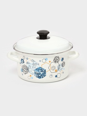 Кастрюля эмалированная, 3 л, d=20 см, с крышкой, с декором, белая  (артикул 11006745)  большой выбор товаров оптом и в розницу по низким ценам с доставкой