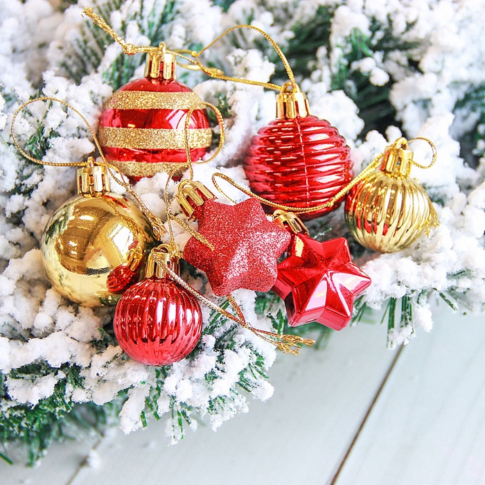 УЦЕНКА Набор украшений пластик 21 шт. «Серпантин» красный золото - Фото 1