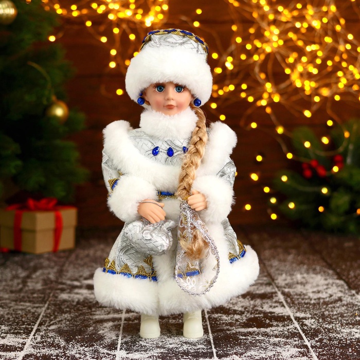 УЦЕНКА Снегурочка «В пышной шубке» с синими украшениями, 14×30 см - Фото 1