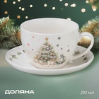 УЦЕНКА Чайная пара Доляна «Ель», 2 предмета: чашка 210 мл, блюдце d=15 см, фарфор, белая - Фото 1