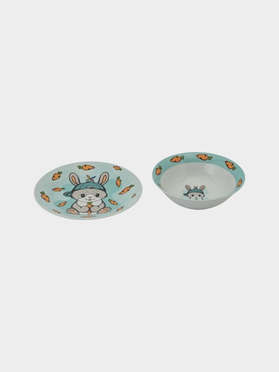 УЦЕНКА Набор детской посуды 2 предмета «Милый зайка» кружка 230 мл, миска 400 мл, тарелка