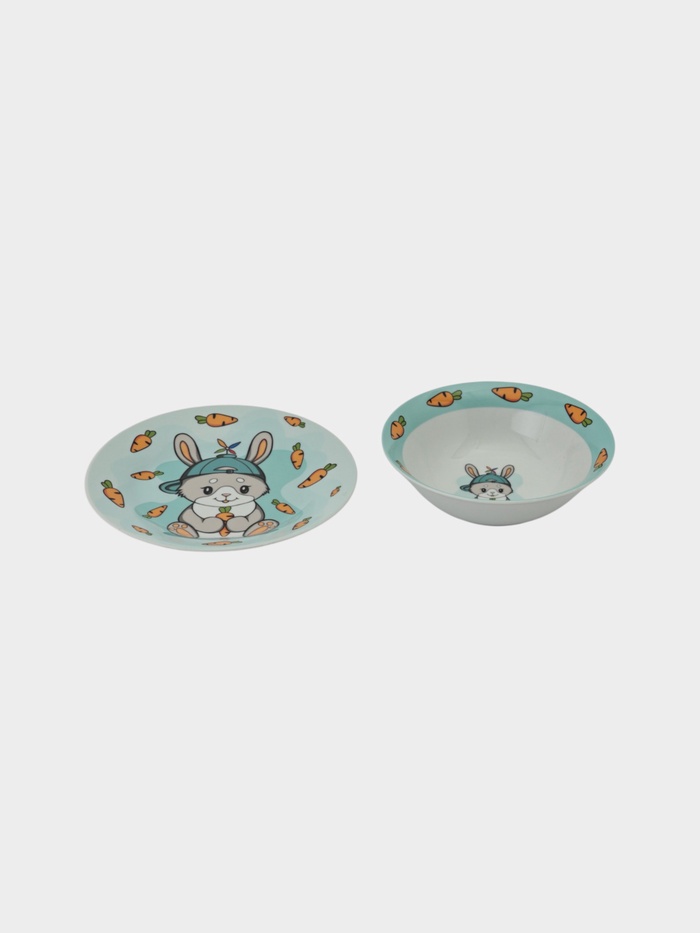 УЦЕНКА Набор детской посуды 2 предмета «Милый зайка» кружка 230 мл, миска 400 мл, тарелка - Фото 1