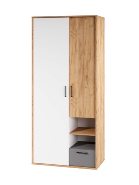 Шкаф двухстворчатый «Трио», 1 ящик, 900×504×2020 мм, цвет дуб крафт/шифер/белый  (артикул 11001566)  большой выбор товаров оптом и в розницу по низким ценам с доставкой