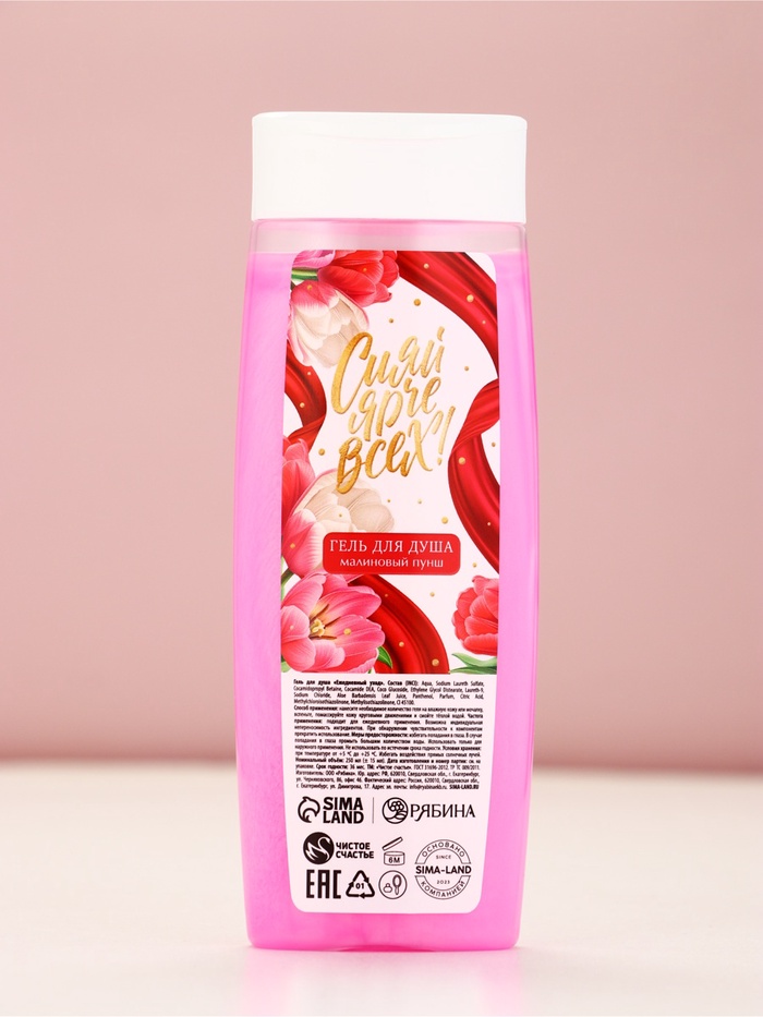 Гель для душа «Сияй ярче всех», аромат «Малиновый пунш», 250 мл