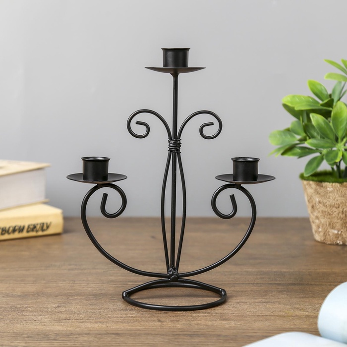 УЦЕНКА Подсвечник металл на 3 свечи «Дворцовый» чёрный 21.5×15.5×9 см - Фото 1