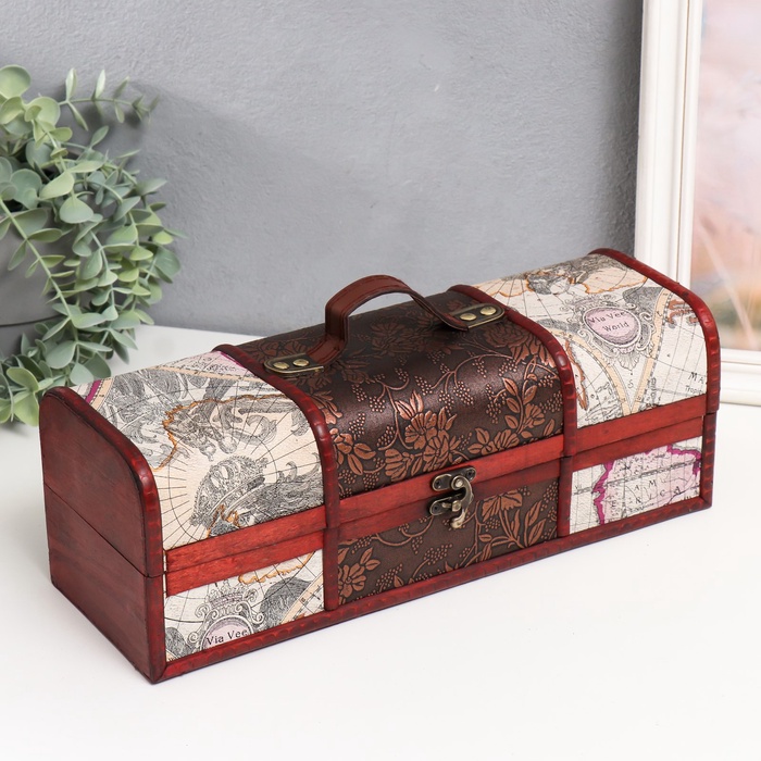 УЦЕНКА Шкатулка дерево под бутылку «Карта путешествий и розы» 12.5×35×13.5 см - Фото 1