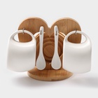 УЦЕНКА Набор чайный на деревянной подставке «Эстет», 6 предметов: 2 чашки 200 мл, 2 подставки 9.5 см, 2 ложки, керамика, белый - Фото 1