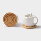 УЦЕНКА Набор чайный на деревянной подставке «Эстет», 6 предметов: 2 чашки 200 мл, 2 подставки 9.5 см, 2 ложки, керамика, белый - Фото 3