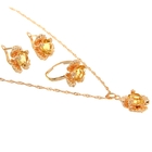 Гарнитур 3 предмета: серьги, кулон, кольцо безразмерное "Эдель" цветок, цвет янтарный в золоте - Фото 1
