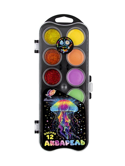 Акварель 12 цветов «Луч: Фантазия», с блёстками + пастельные, без кисти