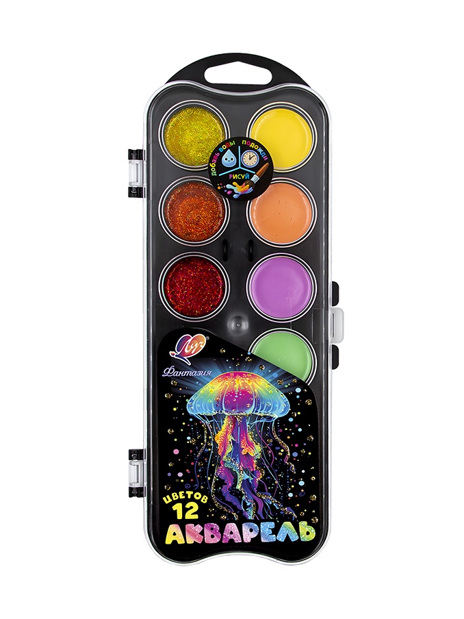 Акварель 12 цветов «Луч: Фантазия», с блёстками + пастельные, без кисти - Фото 1