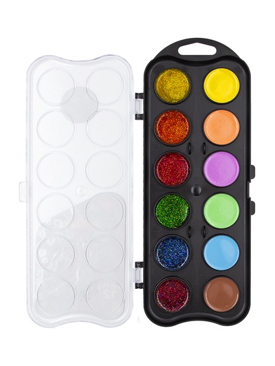 Акварель 12 цветов «Луч: Фантазия», с блёстками + пастельные, без кисти