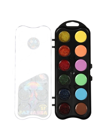 Акварель 12 цветов «Луч: Фантазия», с блёстками + пастельные, без кисти