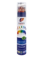 Карандаши 12 цветов, заточенные, шестигранные, с точилкой, дерево - Фото 1