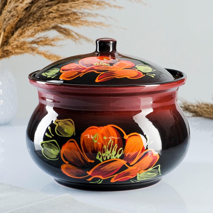 УЦЕНКА Супница «Псковская» 3.6 л / 20×23 см, нет крышки, мак на черном - Фото 1