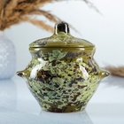 УЦЕНКА Горшок керамический для запекания №5 с ручками, 0.5 л / 10×10.5 см, нет крышки, малахит - Фото 1