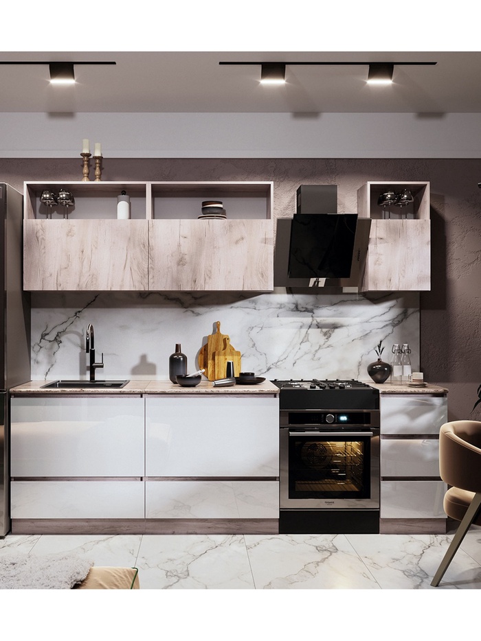 Кухонный гарнитур прямой «Роса», 2000 мм, цвет белый глянец