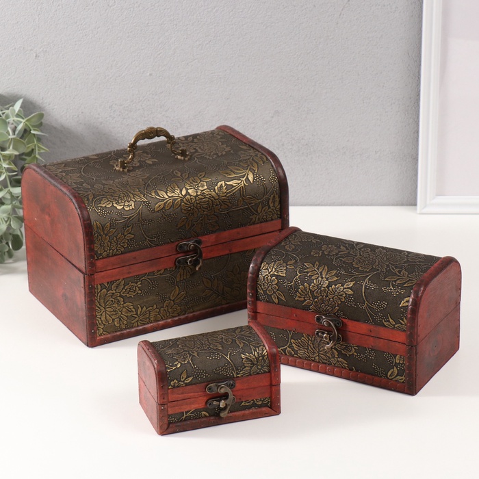 УЦЕНКА Шкатулка дерево сундучок «Цветущий сад и бабочки» набор 3 шт. 8×14×6.5 11×18×12 15×22×16 см 27 - Фото 1
