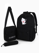 Рюкзак «Котик», с сумкой и пеналом, 3 кармана, чёрный - Фото 1