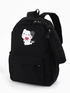 Рюкзак «Котик», с сумкой и пеналом, 3 кармана, чёрный - Фото 2