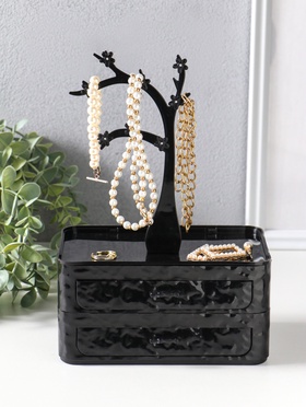 Шкатулка для украшений «Цветущее дерево», 2 яруса, 17.2×10.5×24 см, чёрная