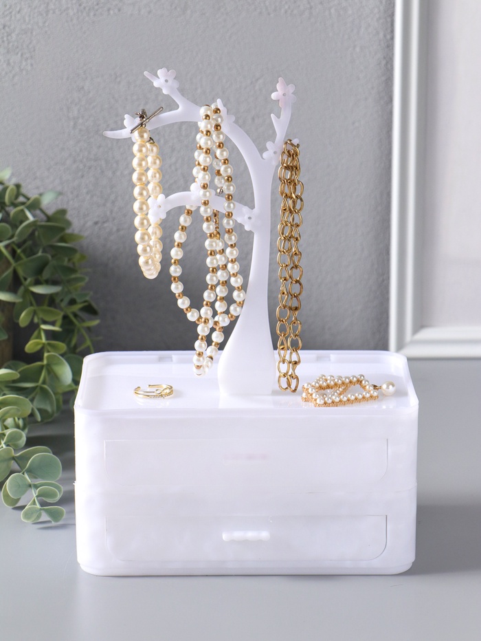 Шкатулка украшений «Цветущее дерево», 2 яруса, 17.2×10.5×24 см, белая - Фото 1