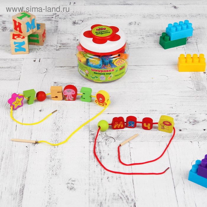Шнуровка в банке "Мы познаём мир", 60 элементов, цвета МИКС - Фото 1